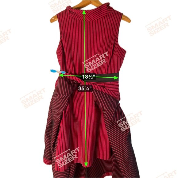 Eva Mendes Red Black Striped Fit & Flare Sleeveless Dress M Cowl Neck Belted - Picture 4 of 12